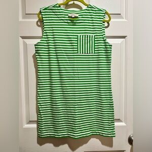 LOFT Green and White Striped Dress